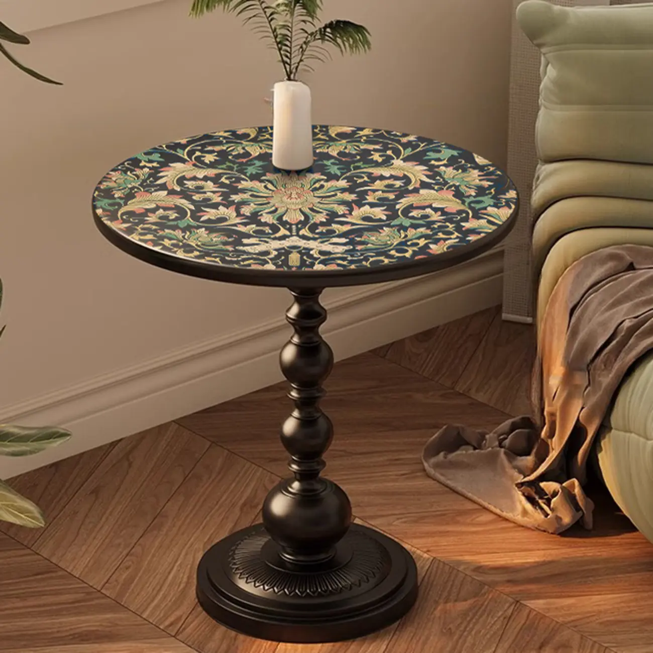 Modern Classic Iron Pedestal End Table Black-White