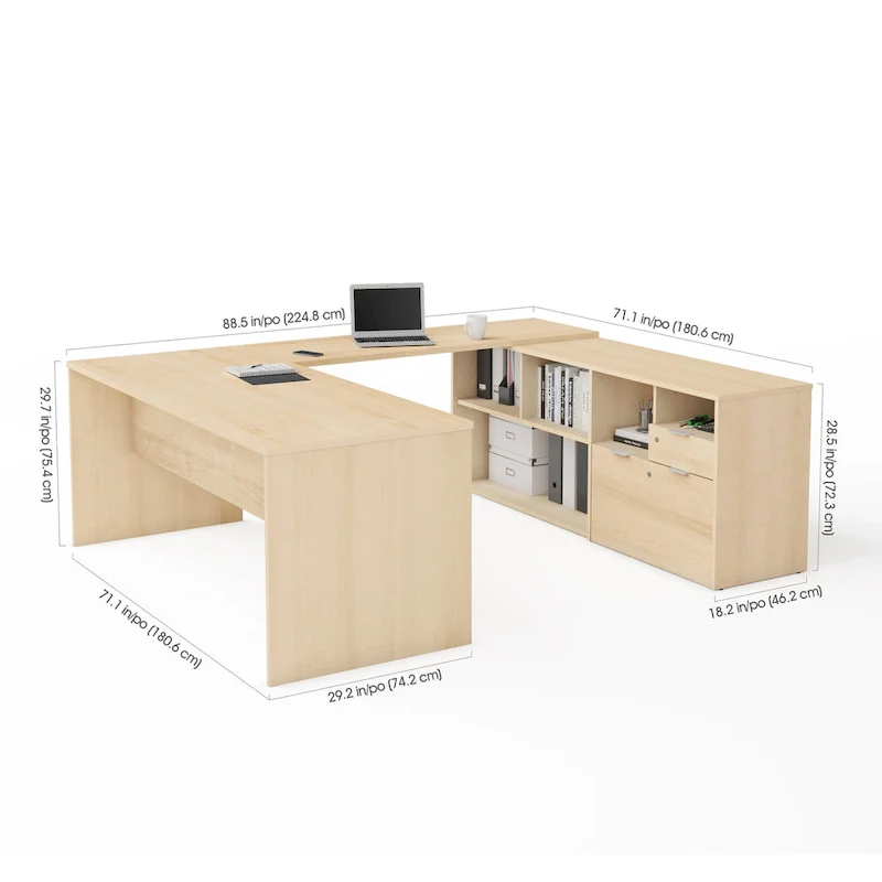 Bestar i3 Plus U-Desk with Two Drawers