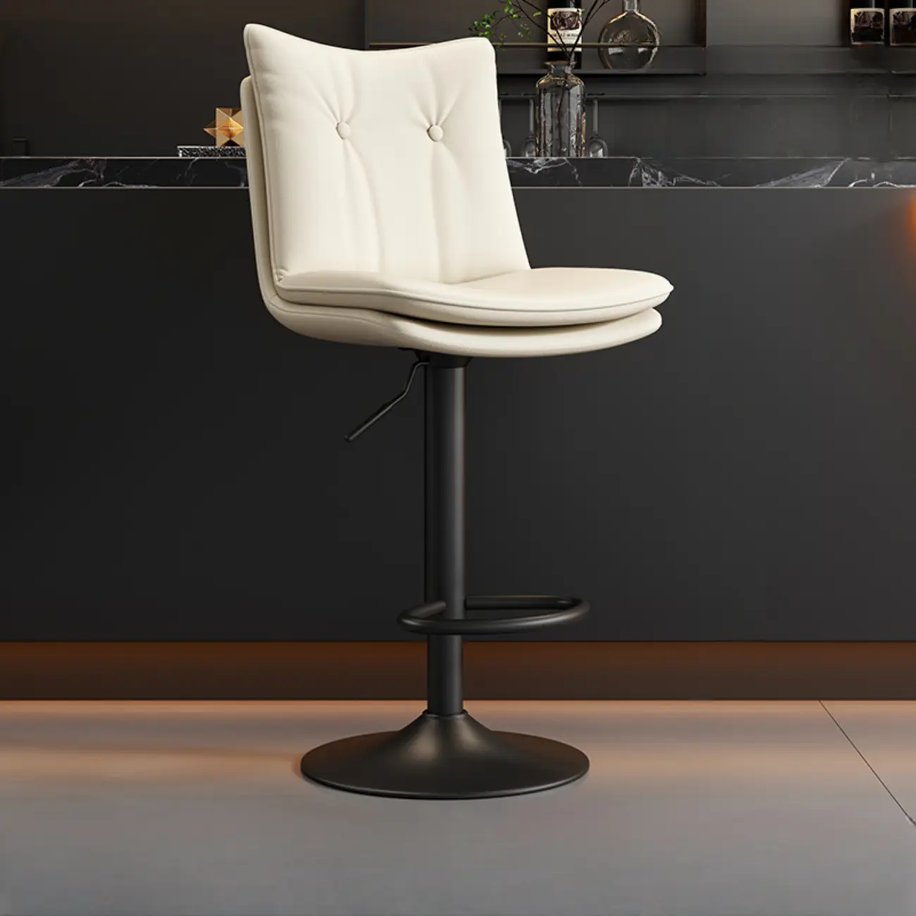 Adjustable Leather Low Back Swivel Bar Stools with Footrest