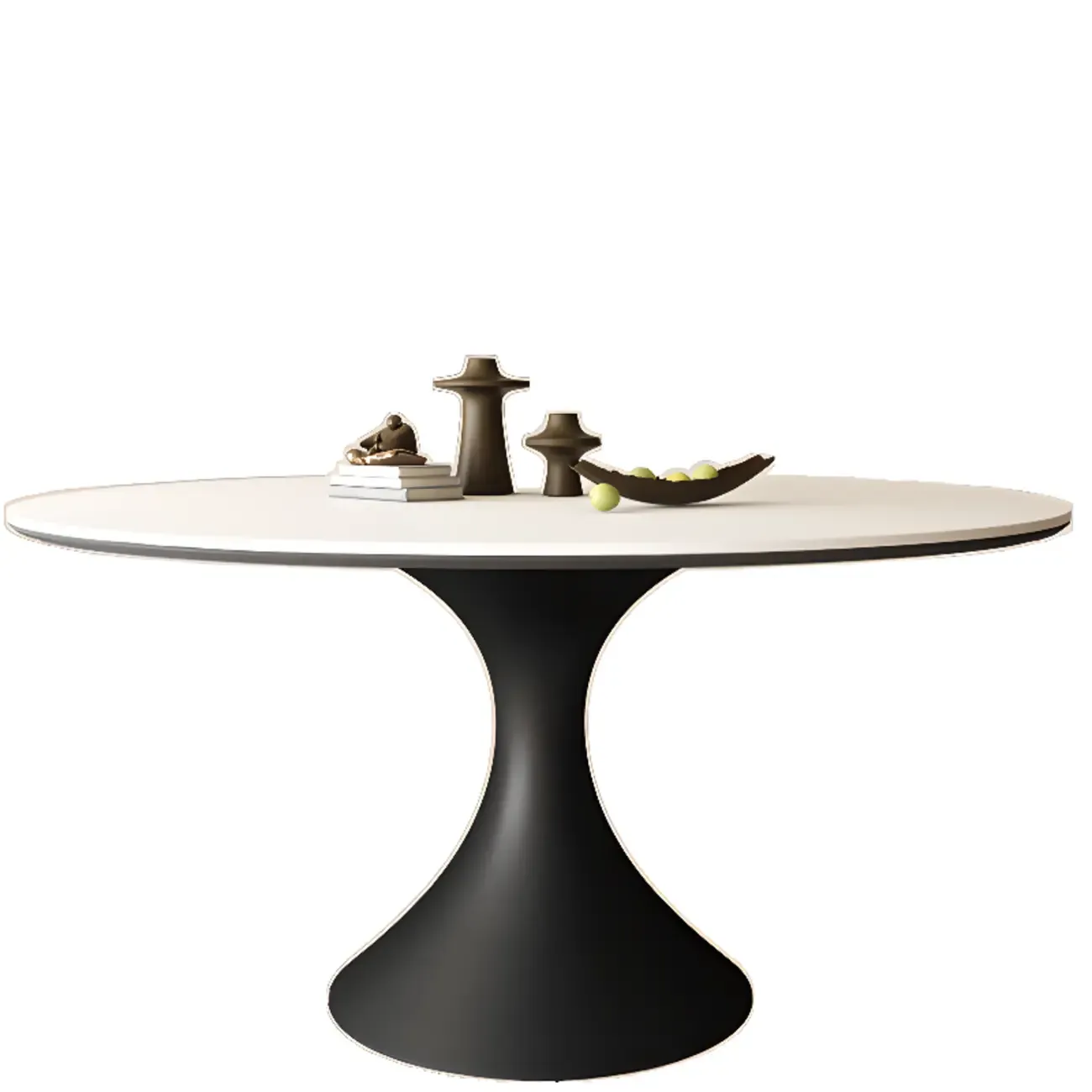 Modern Black Pedestal White Stone Top Round Dining Table