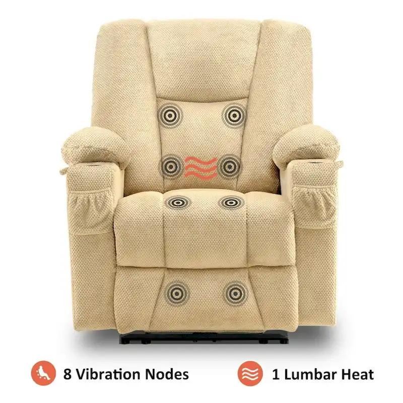 MCombo Electric PowerRecliner Chair with Massage & Heat, Plush Fabric 8015