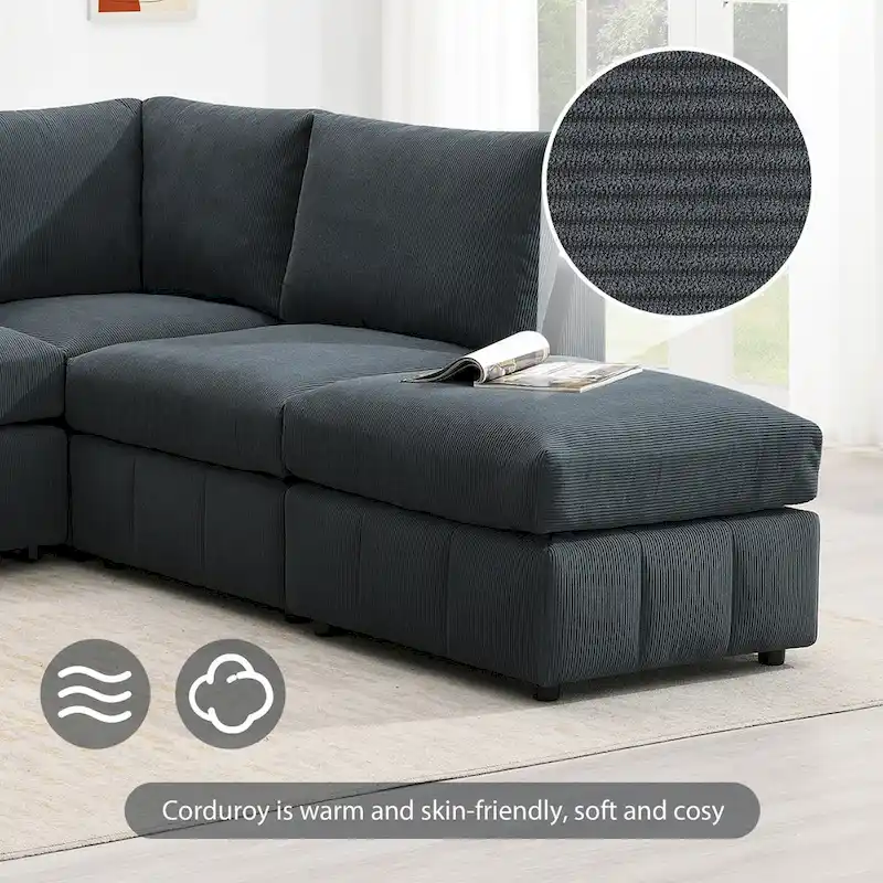 [VIDEO provided][New]93Modern Sectional Sofa with Vertical Stripes,5-Seat Armless Couch Set with Convertible Ottomans,Various C