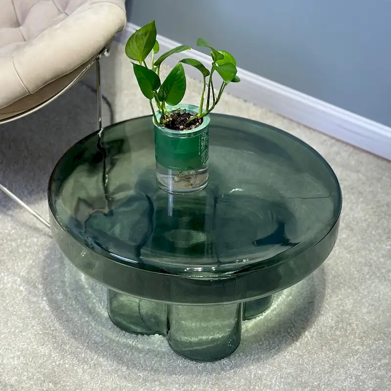 Modern Artistic Flower Glass Round Coffee Table Side Table