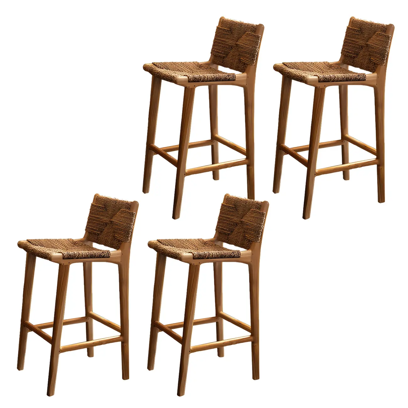 Rustic Reddish Brown Wooden Woven Bar Stool
