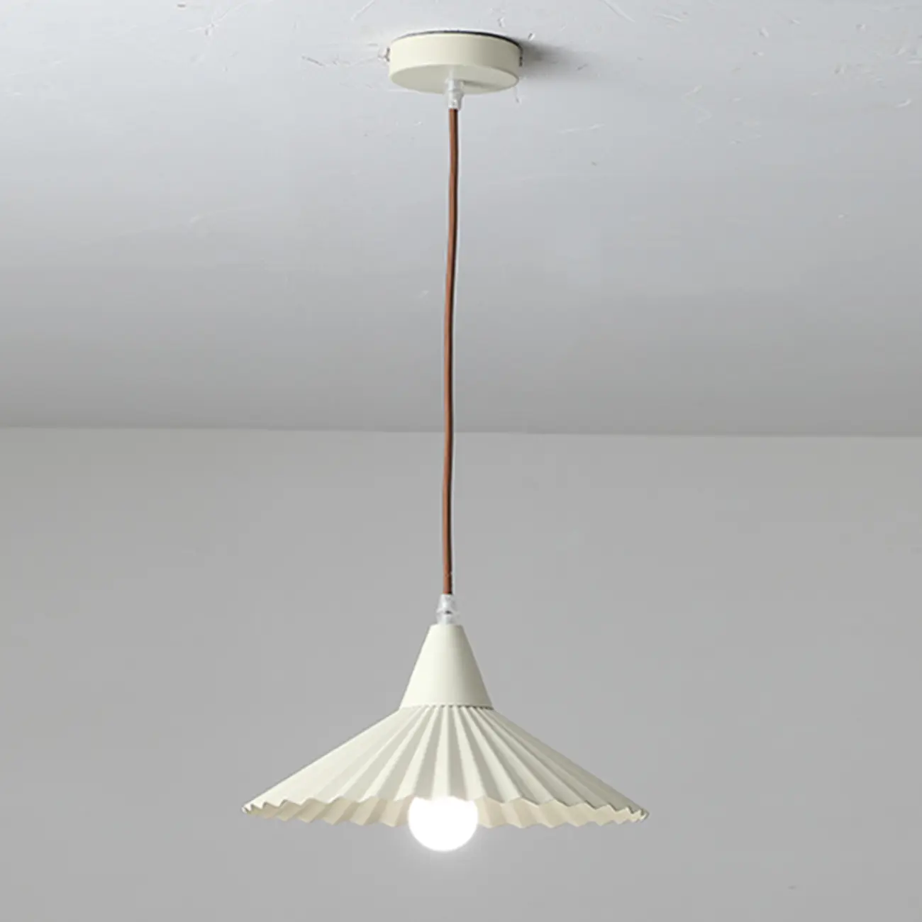 Modern Walnut Pleated Cone Pendant Light