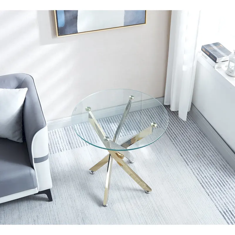 Modern Round Tempered Glass End Table with Stainless Steel Legs