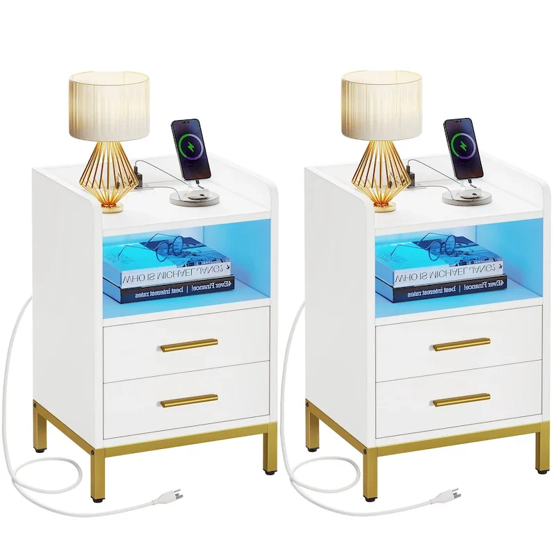 Moasis Set of 2 2-Drawers Nightstand with USB Charging Station for Bedroom Living Room