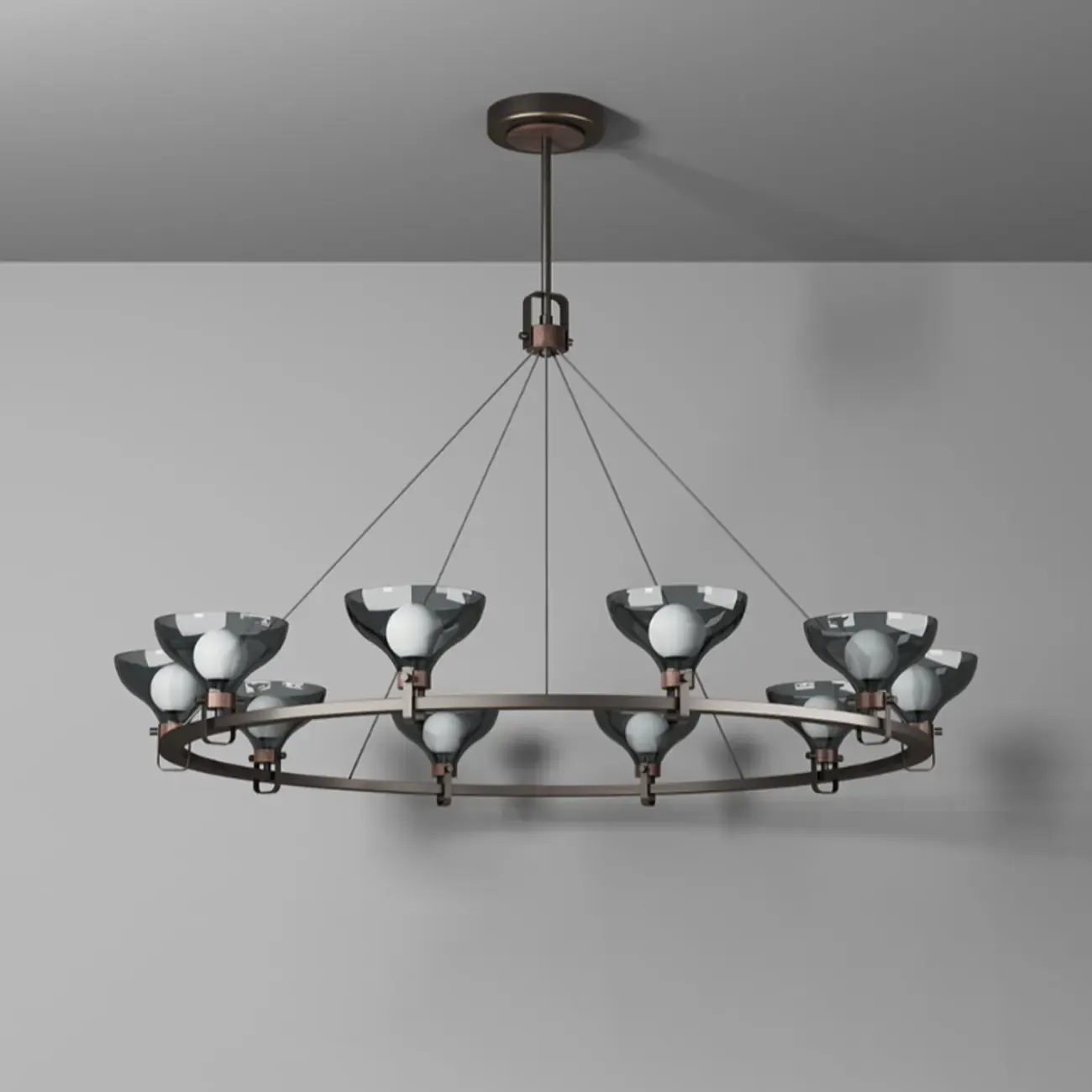 Black Industrial Metal Chandelier with Gray Glass Shade
