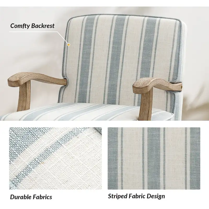 Rinaldo Farmhouse Polyester Armchair with Solid Wood Legs Set of 2 by HULALA HOME