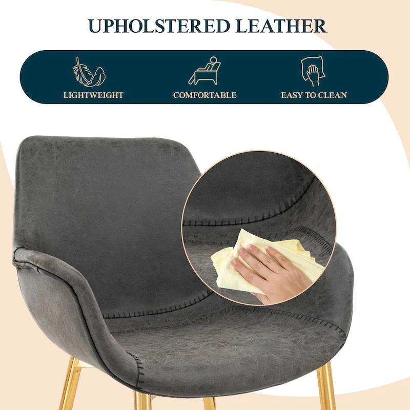 Markley Modern Leather Dining Armchair Set of 4 With Gold Metal Legs Accent Side Chair