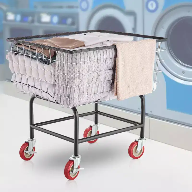 VEVOR Wire Laundry Cart,2.8Bushel Wire Laundry Basket with Wheels,26.7''x21.7''x26.4''Commercial Wire Laundry Basket Cart,SteelFrame,4Casters,Silver