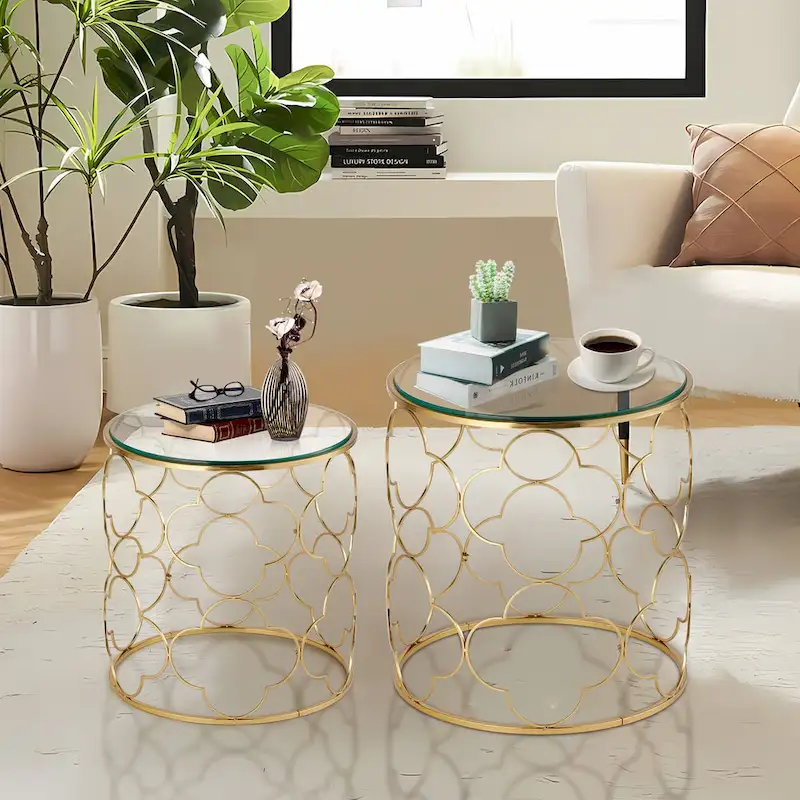 Gold Round Glass Coffee Table - Nesting Design