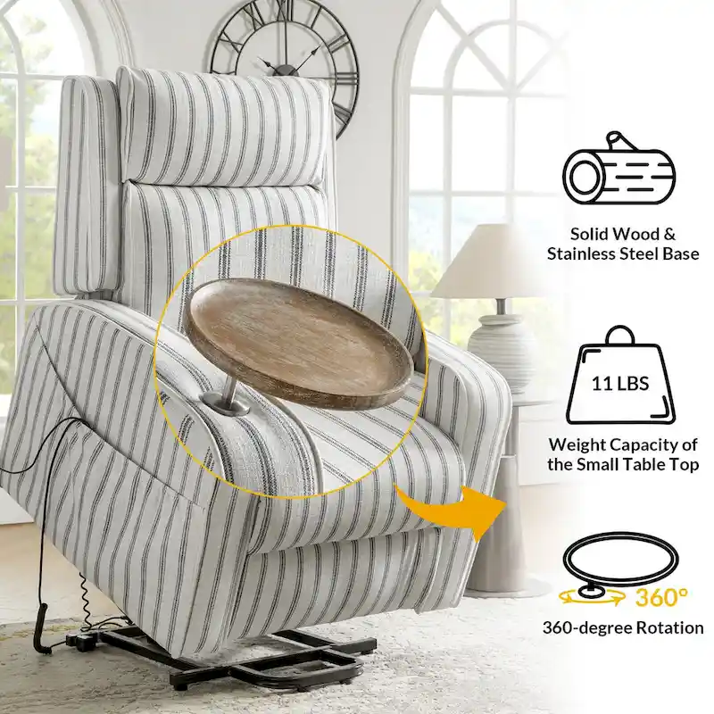 Darrell Modern Lift Assist Massage and Heating Power Recliner with Charing and Soild Wood Tray by