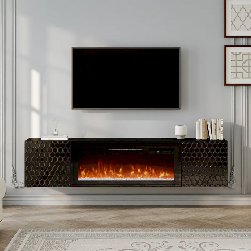 67 MDF Wall Mounted TV Stand with 36 Electric Fireplace