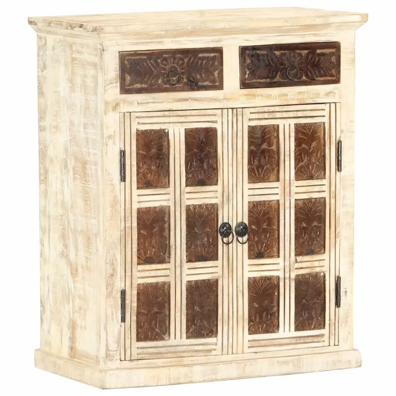 vidaXL Sideboard White 25.6 x11.8 x29.5  Solid Mango Wood