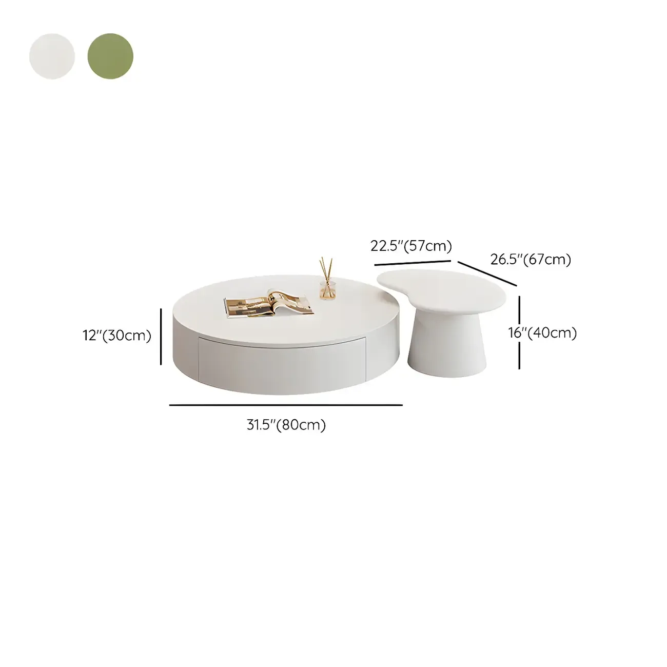 Modern Wooden White Round Nesting Coffee Tables