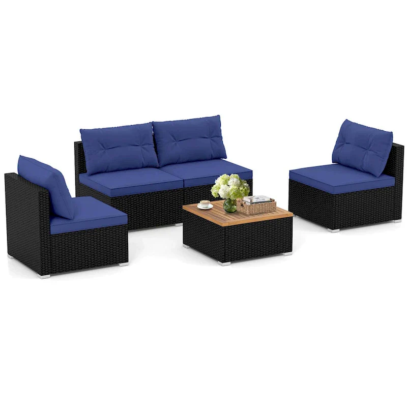 Costway 5 Piece Outdoor Furniture Set with Seat & Back Cushions Acacia - See Details