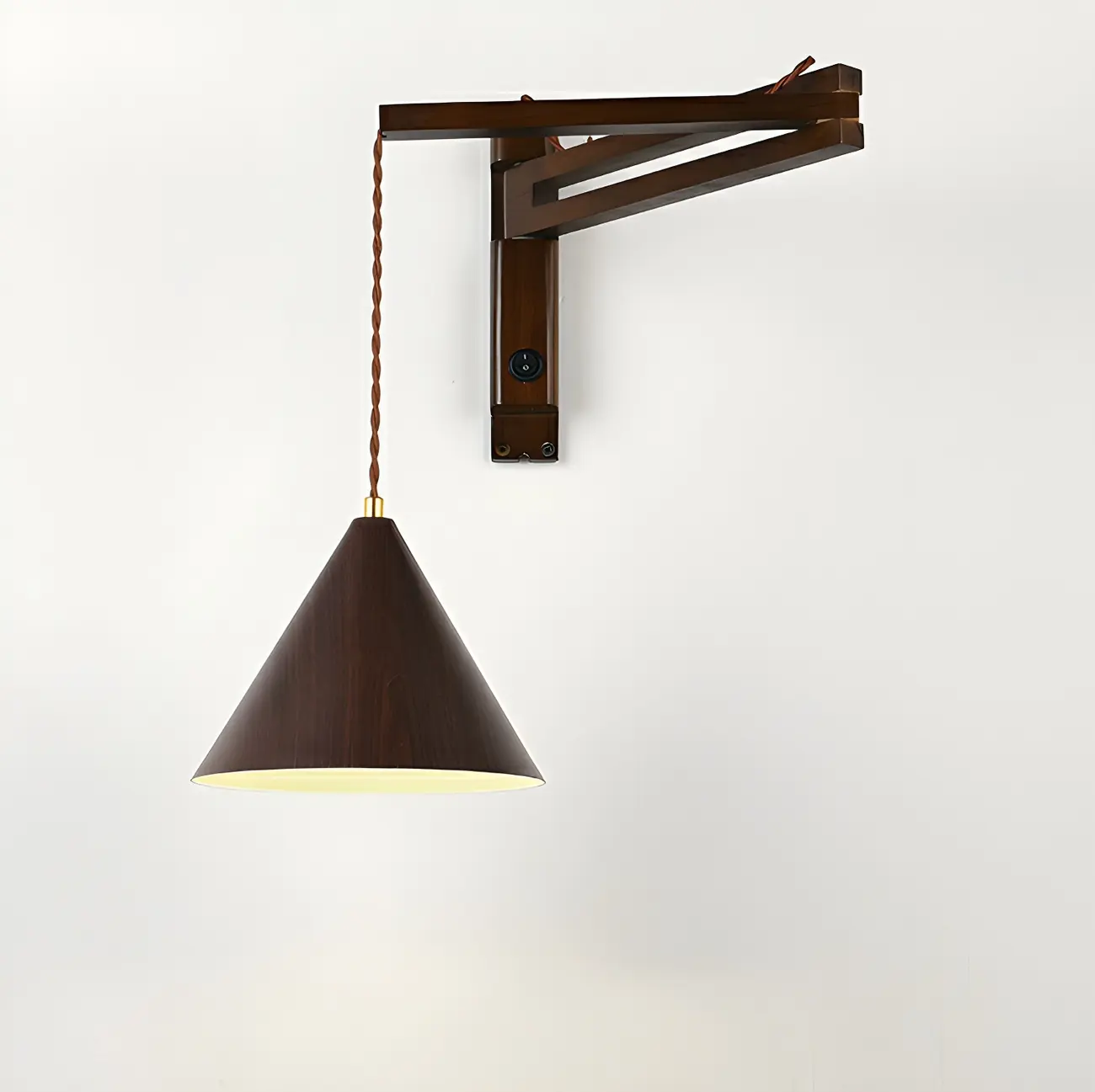 Wooden Cone Shade Swing Arm Wall Light