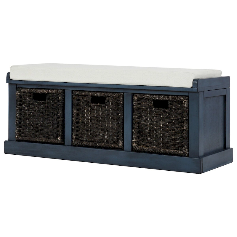 Entryway Bench with 3 Removable Classic Rattan Baskets - 43.7L x 15.7W x 17H