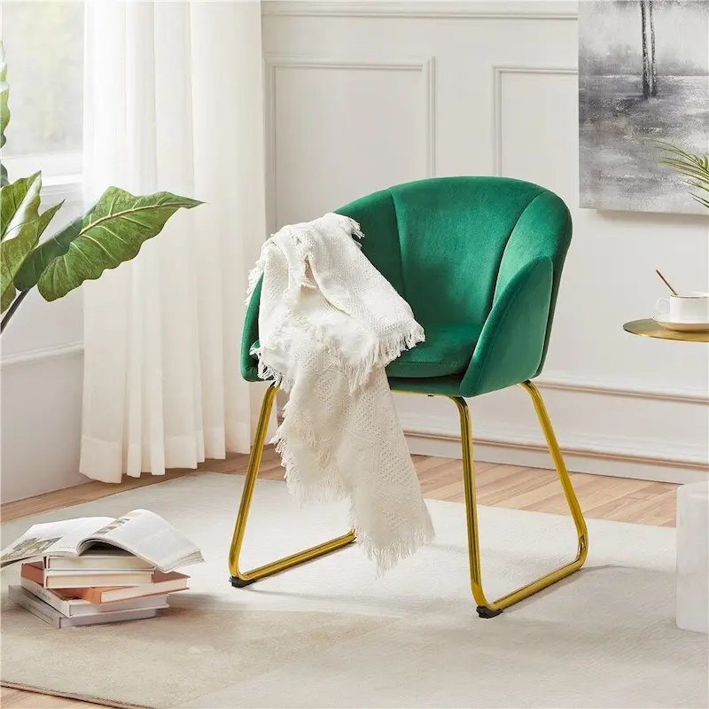 Yaheetech Flower Shape Velvet Armchair Accent Chair with Golden Metal Legs