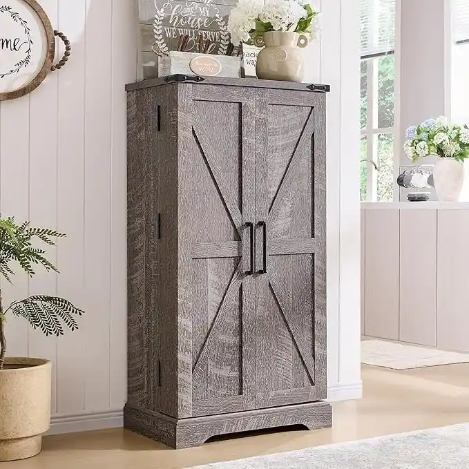 Farmhouse Barn Door Kitchen Storage Cabinet, 5-Shelf, 1-Person Assembly