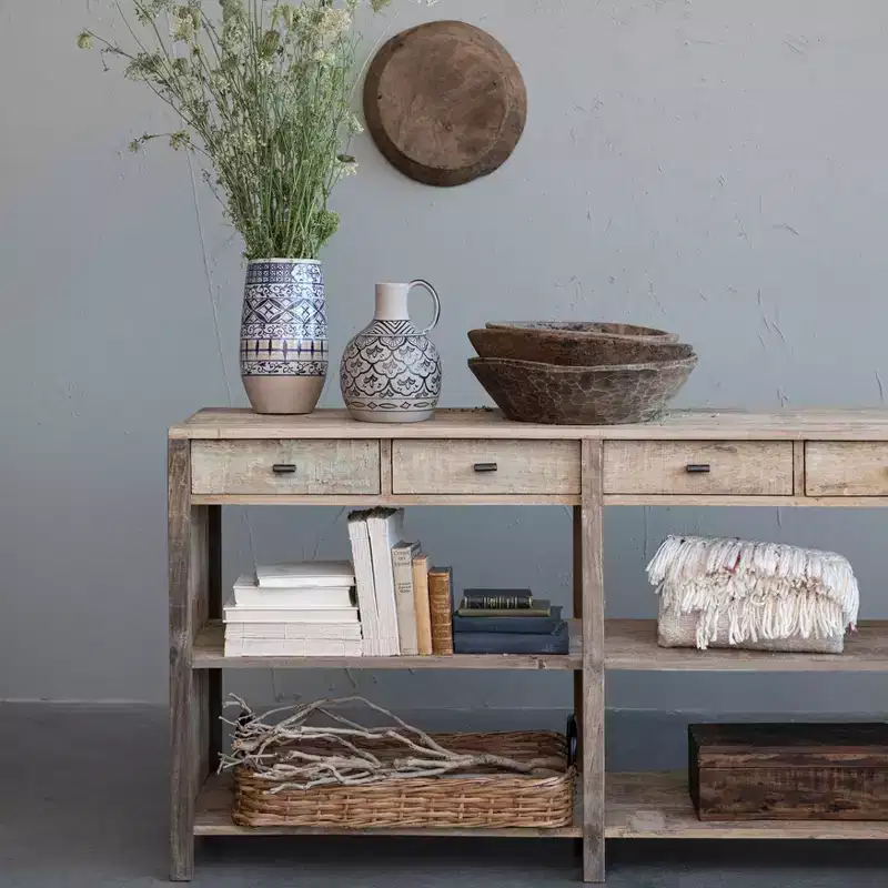 Storied Home Wood Console Table Natural: 60-Inch Rectangular Entryway Table, No Assembly Required