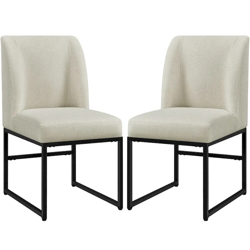 Yaheetech 2pcs Modern Upholstered Dining Chairs With Metal legs, Beige - N/A