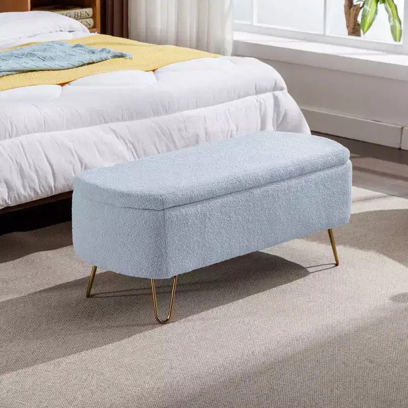 TUYOHW 39 Modern Storage Bench with Faux Fur Upholstered Entryway Bench with Gold Legs End of Bed Bench Ottoman for Living Room, Bedroom