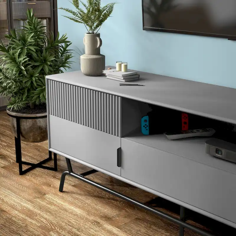 DH BASIC Modern 60-inch 3-Drawer Media Cabinet TV Stand with Cable Hole by Denhour