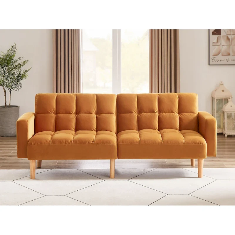 79.52W Modern Velvet Convertible Sofa