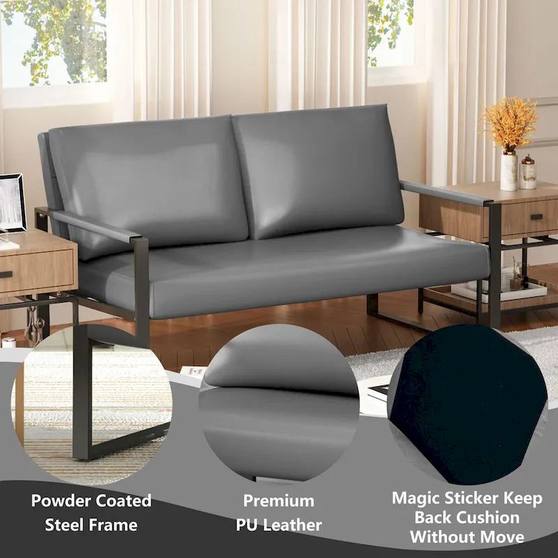 Mid-Century Style 3-Piece PU Leather Living Room Sofa Set Including 2 Armchairs and 1 Loveseat Sofa