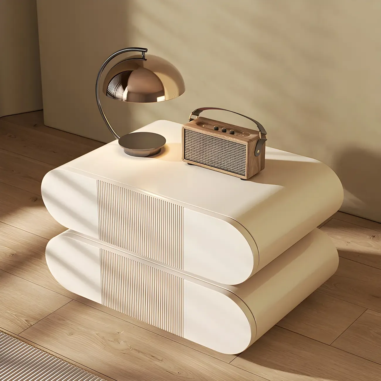 Modern Wood Striped White 2-Drawer Nightstand