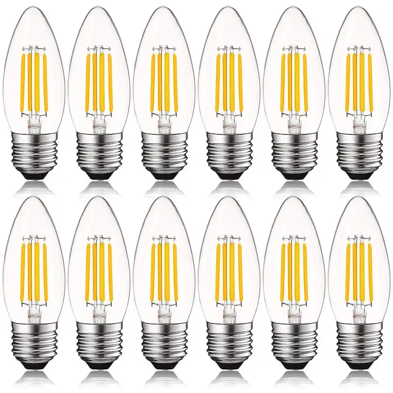 Luxrite 5W Vintage E26 Candelabra LED Bulbs Dimmable, 550 Lumens, 60W Equivalent, Torpedo Tip Clear Glass (12 Pack)