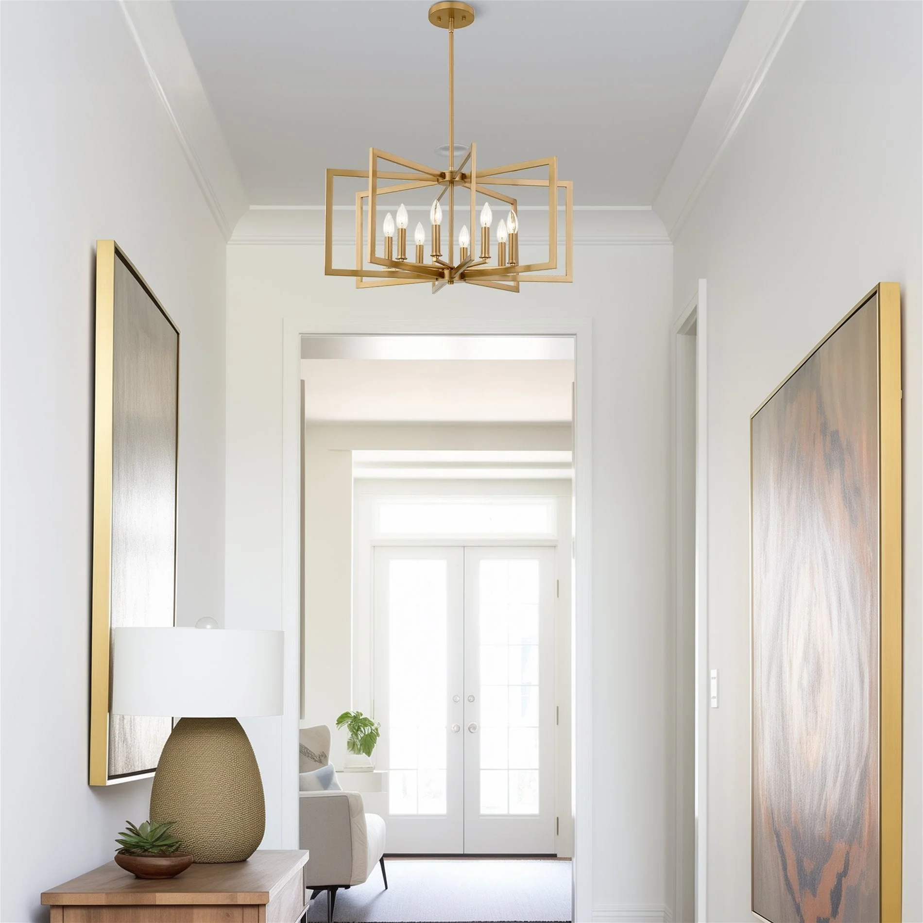 Kira Home Glam 27 8-Light Large Modern Geometric Chandelier, Cool Brass Finish