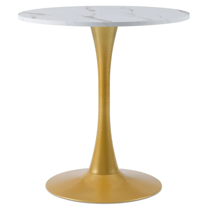 White with Gold Pedestal Base 28-inch Pedestal Bistro Dining Table