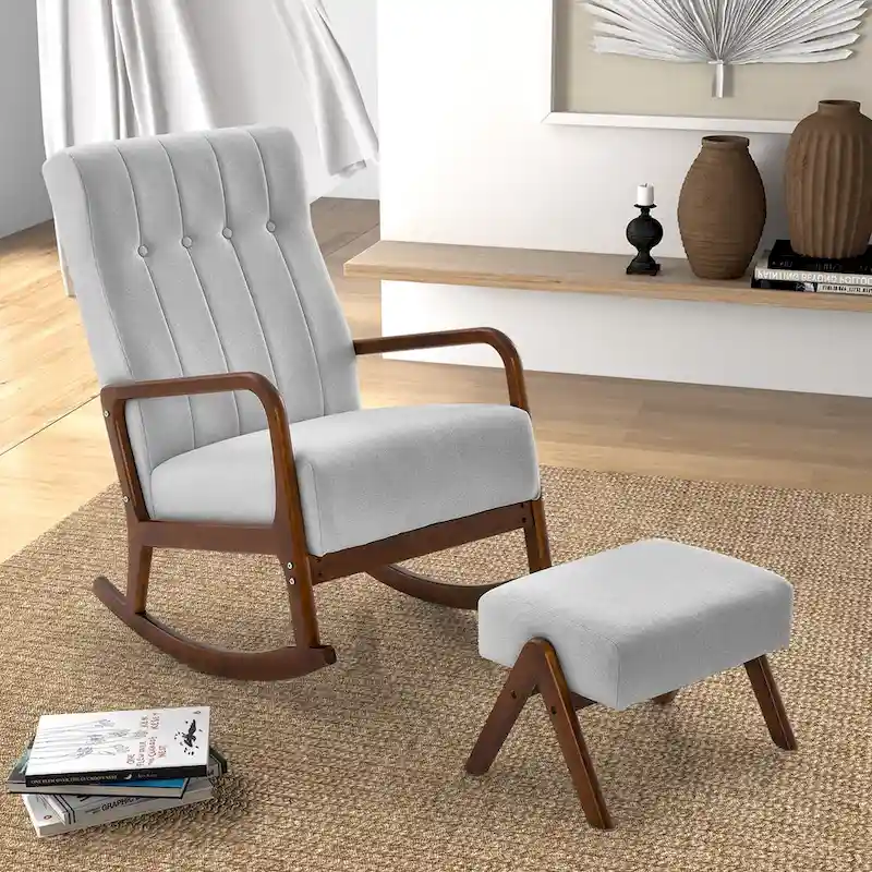 Costway Rocking Chair with Ottoman Upholstered Fabric Glider Rocker - See Details