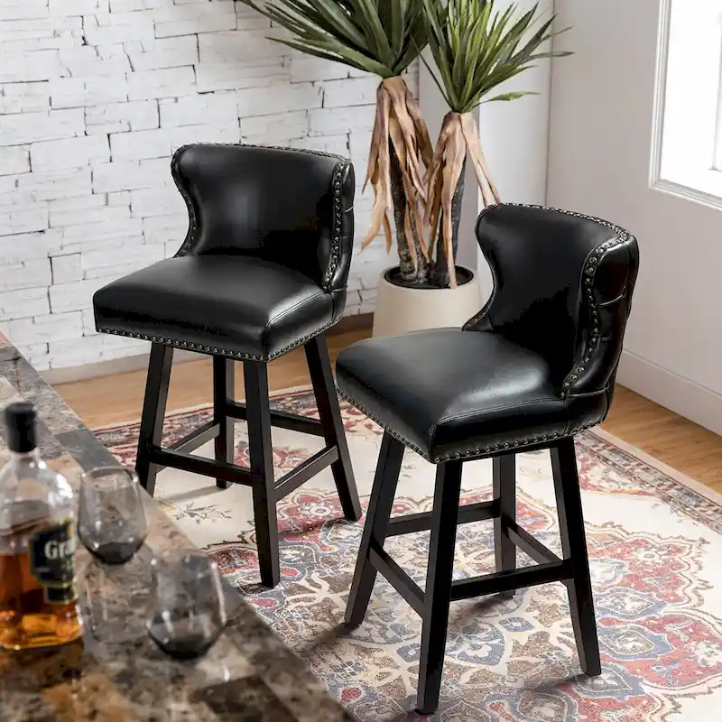 Traditional Wingback Nailhead Trim Tufted 360-degree Swivel Bar Stool