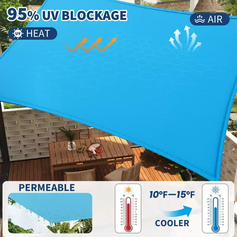 8x10FT Rectangle Outdoor Sun Shade Sail Canopy, UV Block Patio Awning, Sun Protection Shade for Deck, Backyard, Garden and Yard