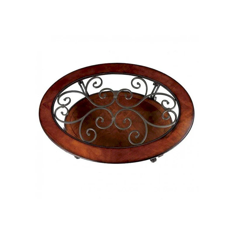 Wooden Coffee Table With Metal Frame in Brown Cherry Finish