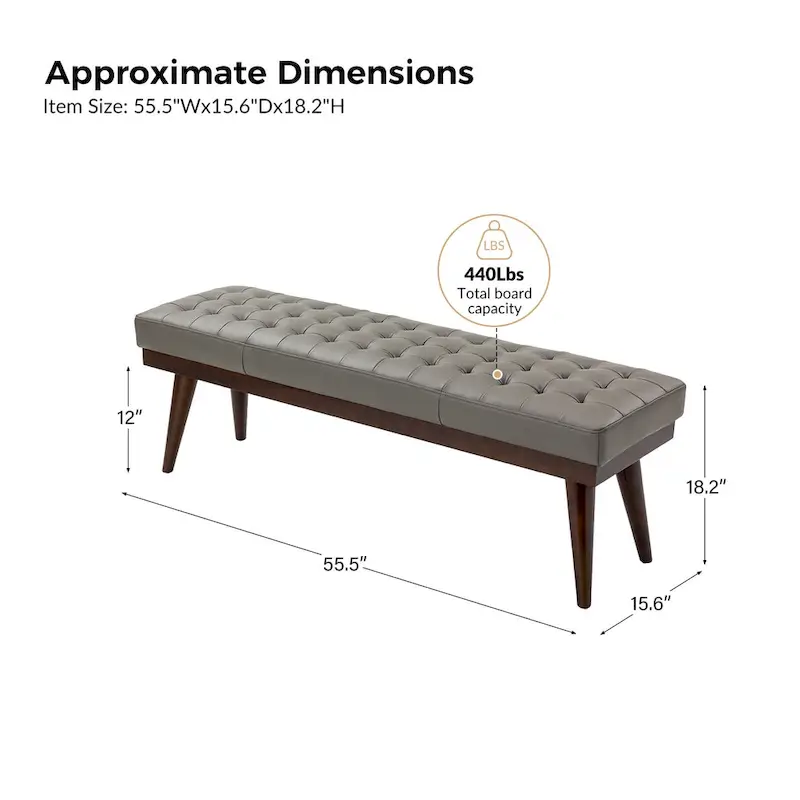 Genuine Leather Tufted Bench with Solid Wood Base
