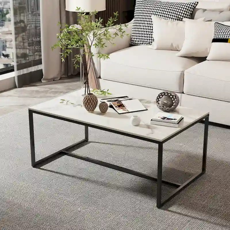 Frame Coffee Table Rectangular Cocktail Table Marble Metal Sofa Table