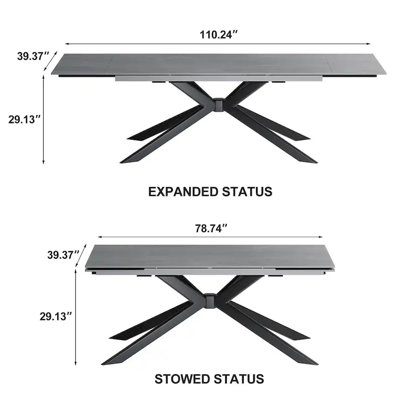 110.24 Extendable Rectangular Sintered Stone Dining Table - 78.74 to 110.24