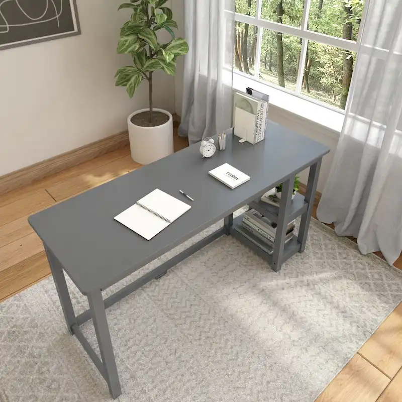 Computer Desk with Bookshelves - Wood Finish