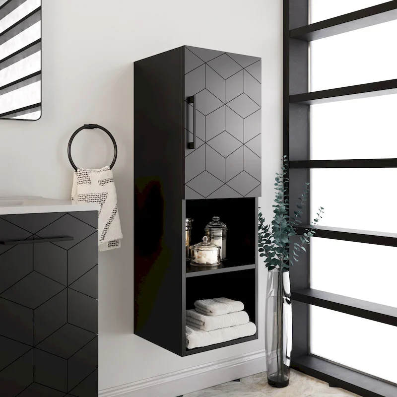 Annecy 15  W x 46  H x 12  D Linen Cabinet in Phantom Black