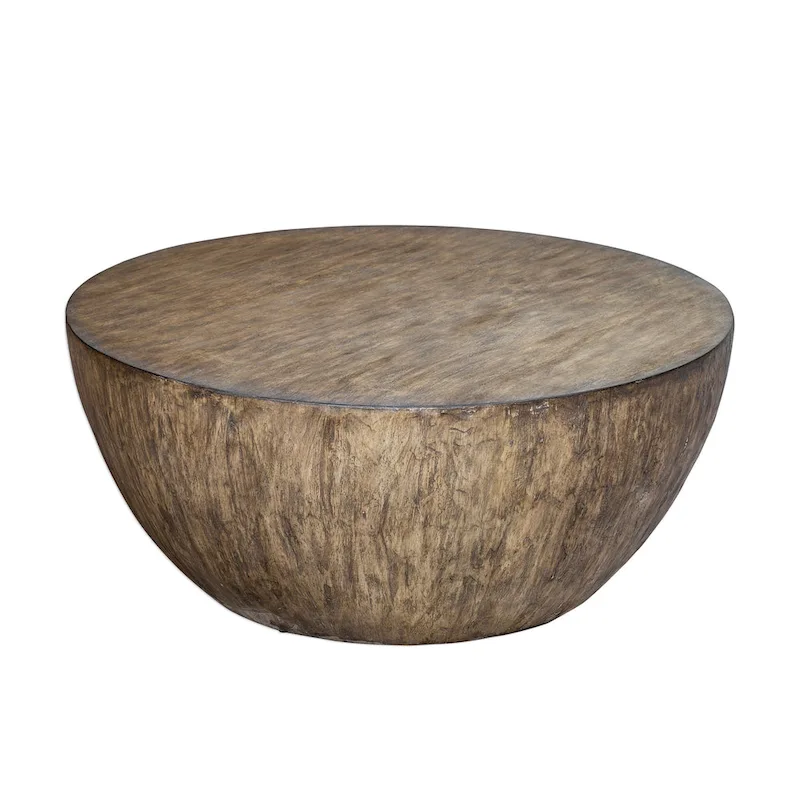 Aged Walnut Wood Round Coffee Table