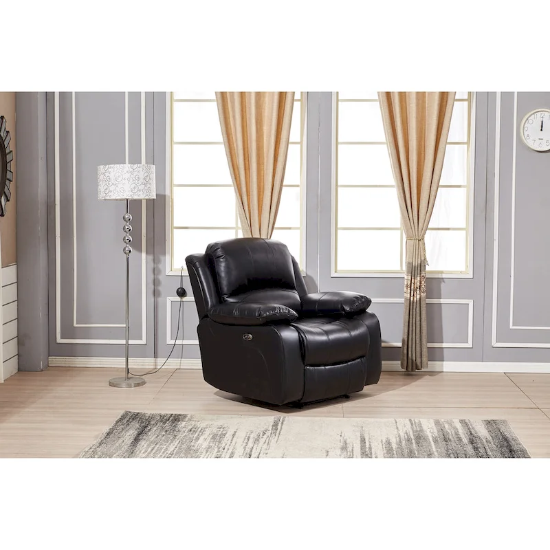 Brown / Grey / Black Bonded Leather 3-Seat Reclining Sofa with USB & Footrest