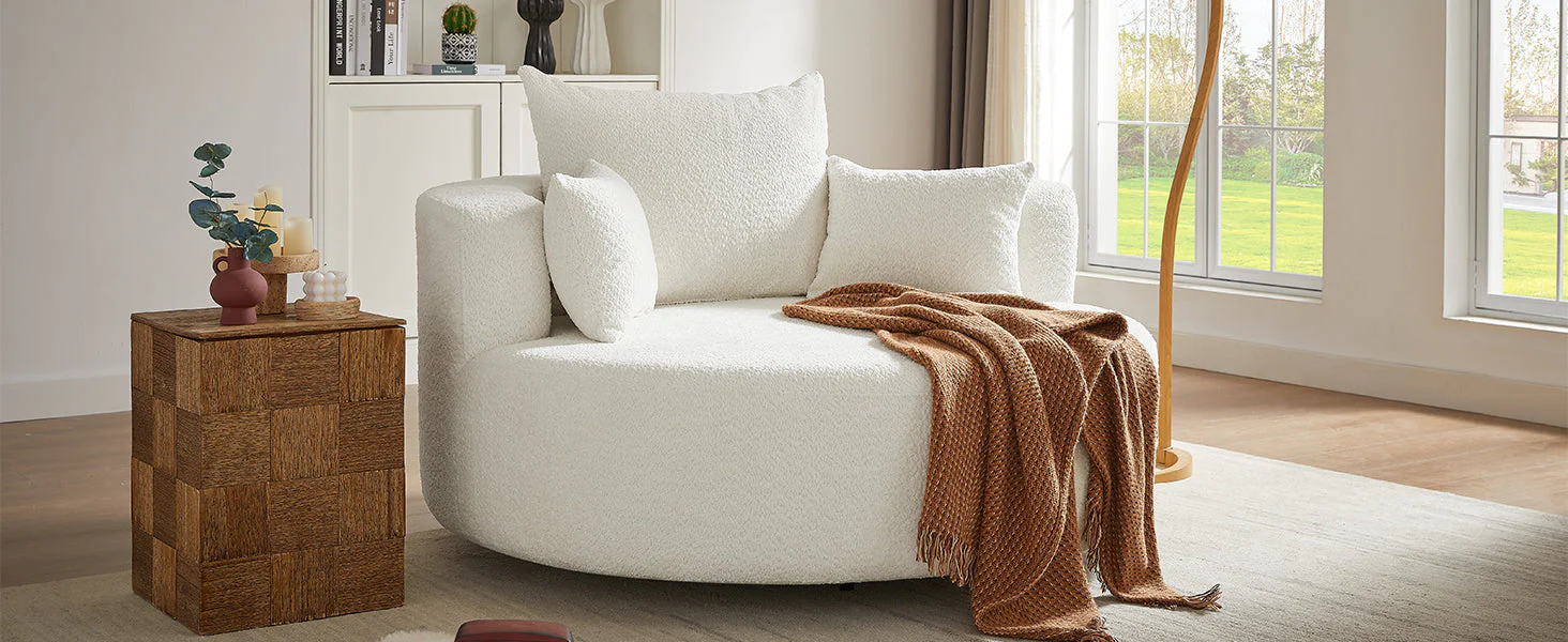 Walker Edison | 360¡ã Swivel Accent Round Sofa Chair with Pillows