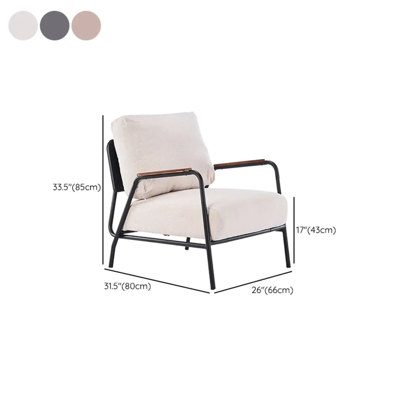 Modern Leather Accent Chair with Pillow and Metal Arms