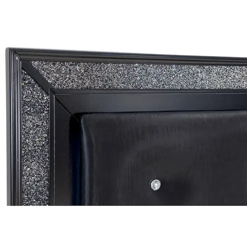 Fey Black LED Faux Leather Upholstered Tufted Bed