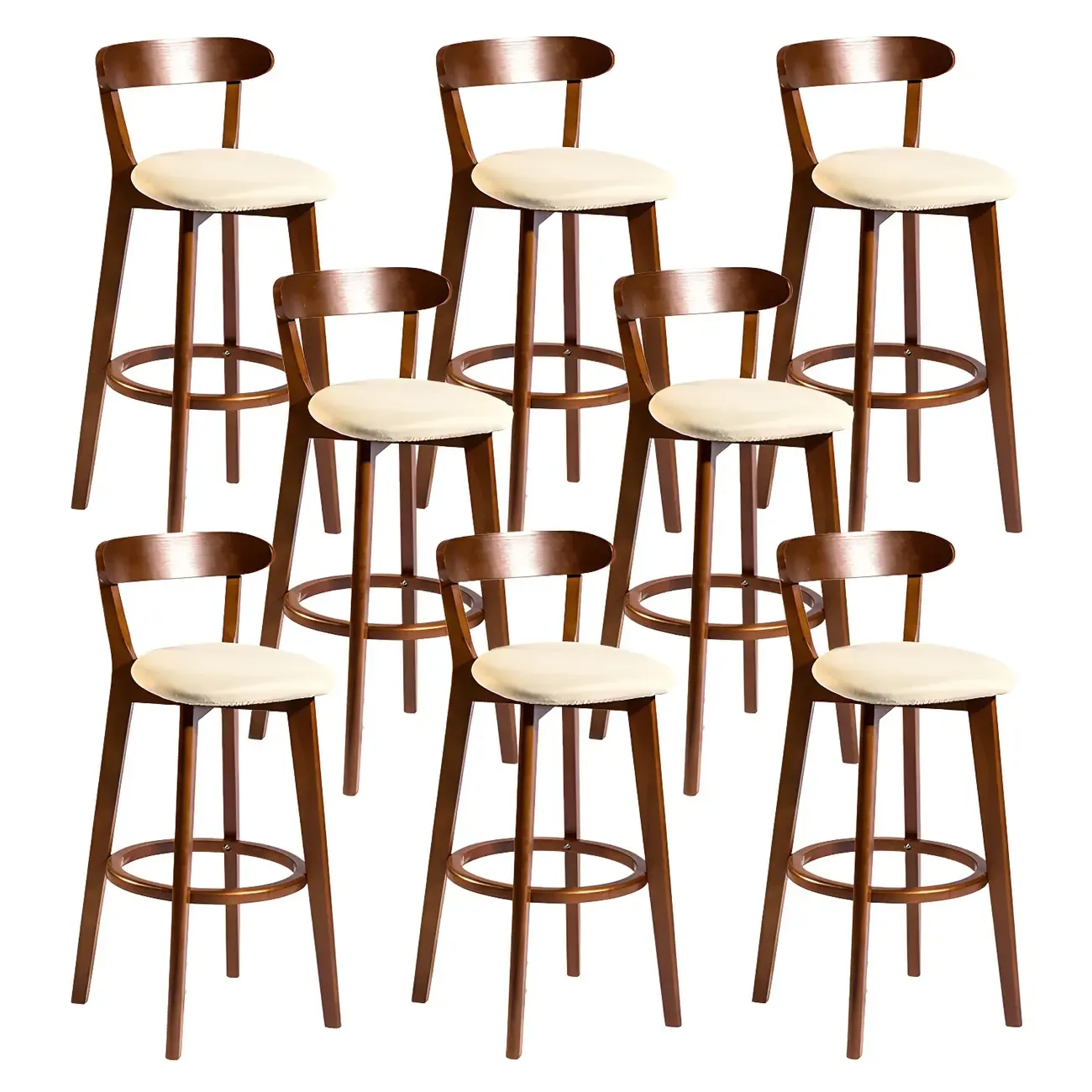 Wooden Upholstered Low Back Bar Height Stools Set of 2